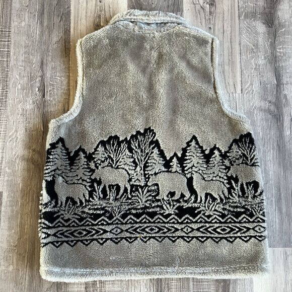 Andrea Faye Womens XL Fleece Vest Cozy Cabincore Wildlife Outdoors Camp Hike - Picture 9 of 10